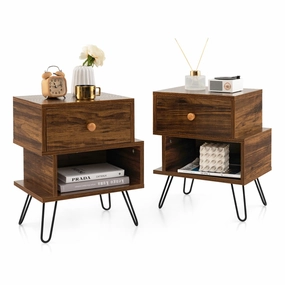 Giantex Nightstands Set of 2, S-Shaped Bedside Tables w/Storage Drawer, Open Shelf office chair, ergonomic chair