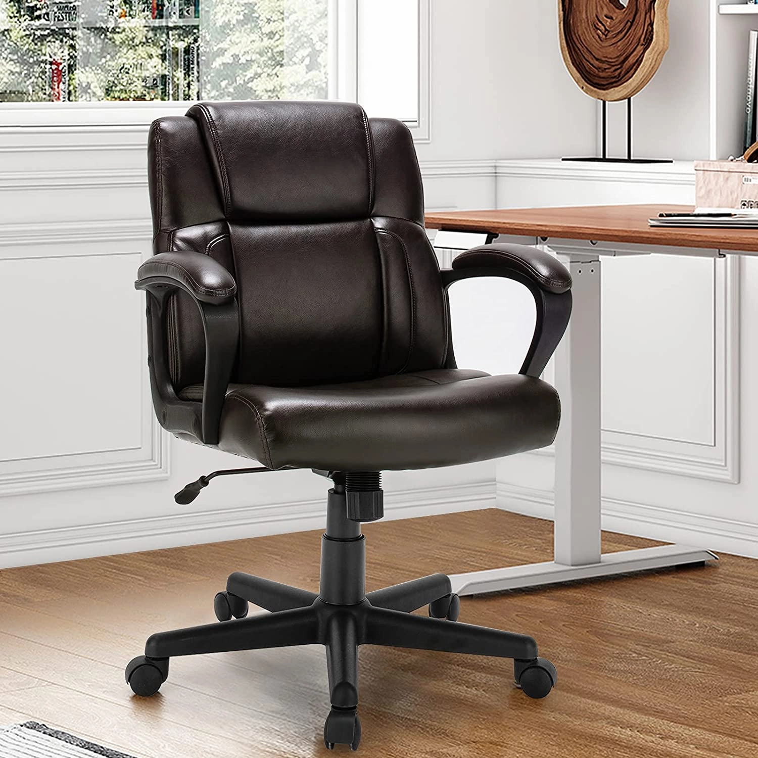Giantex Office Chair,w/ Padded Armrests, Height Adjustable Swivel Task Chair (Dark Brown)