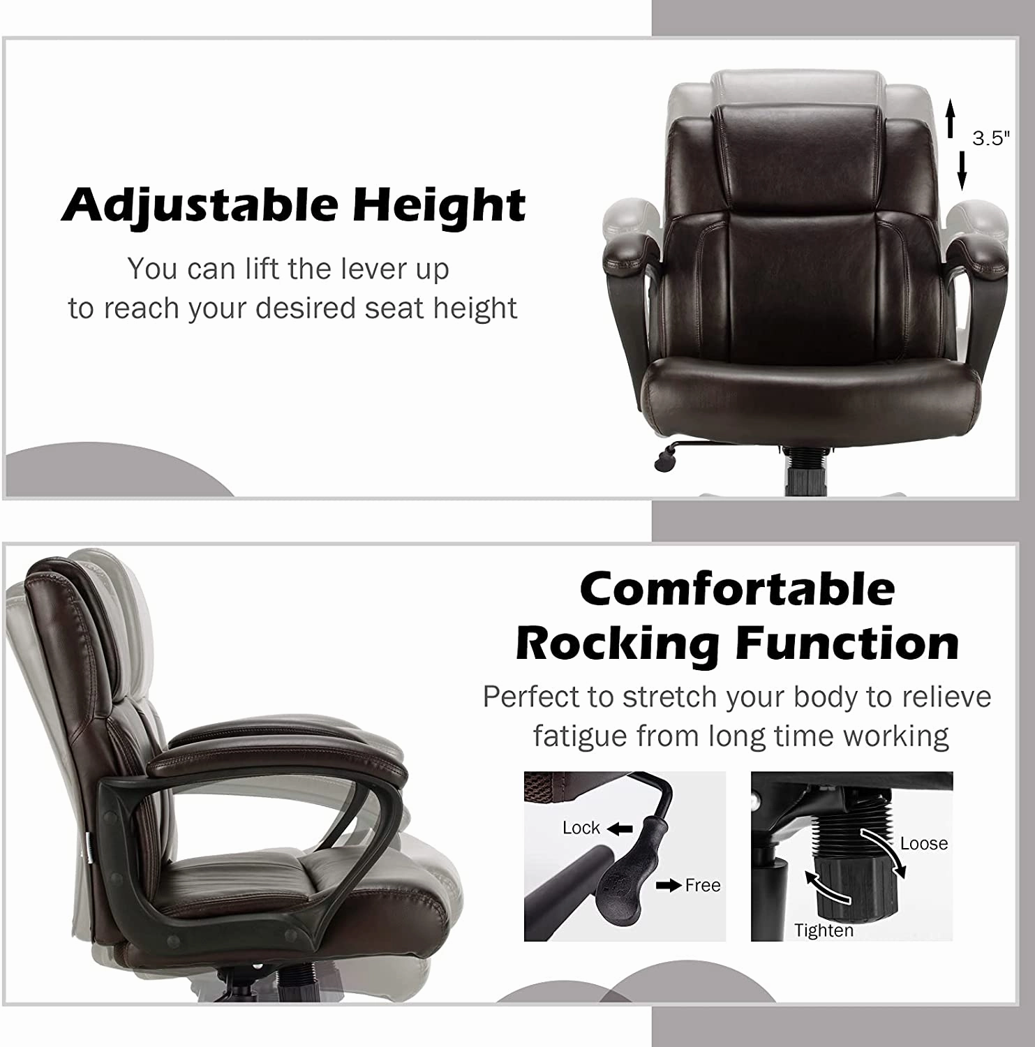 Giantex Office Chair,w/ Padded Armrests, Height Adjustable Swivel Task Chair (Dark Brown)