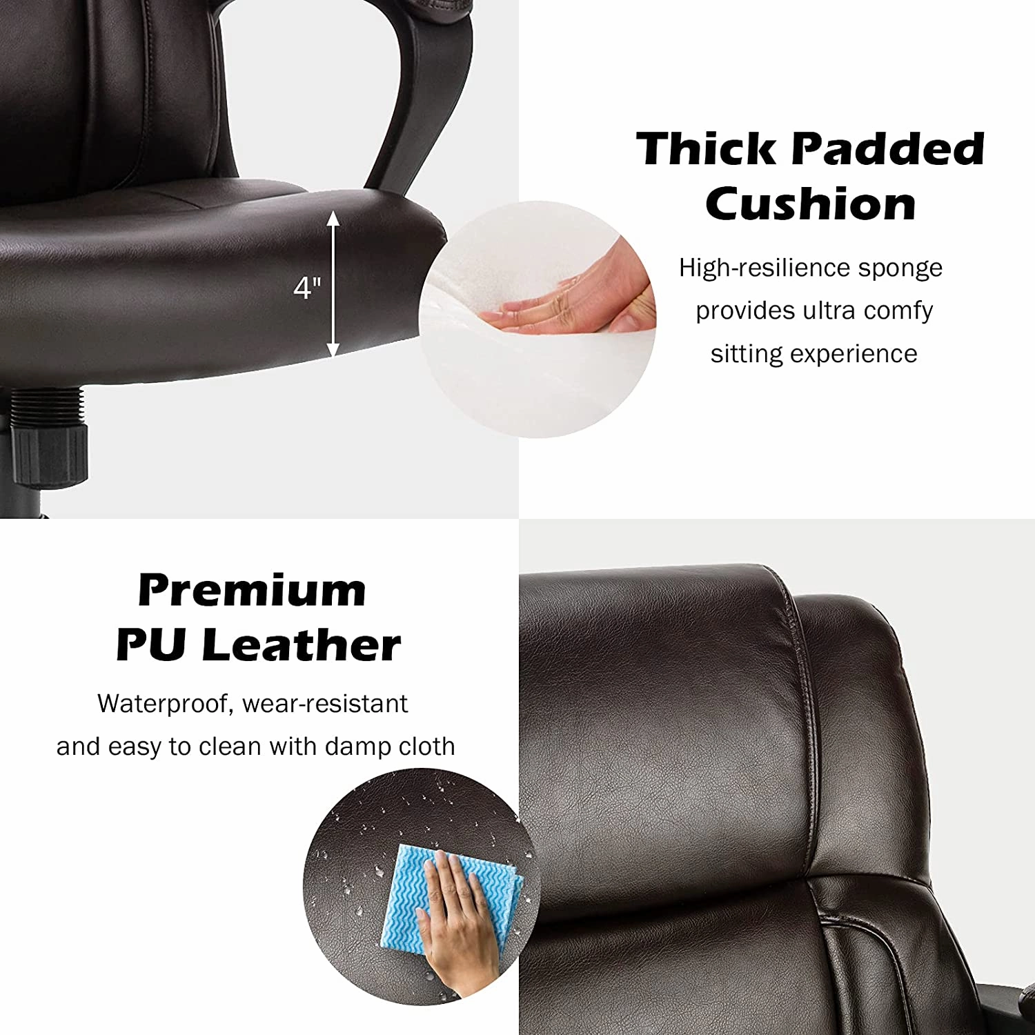 Giantex Office Chair,w/ Padded Armrests, Height Adjustable Swivel Task Chair (Dark Brown)