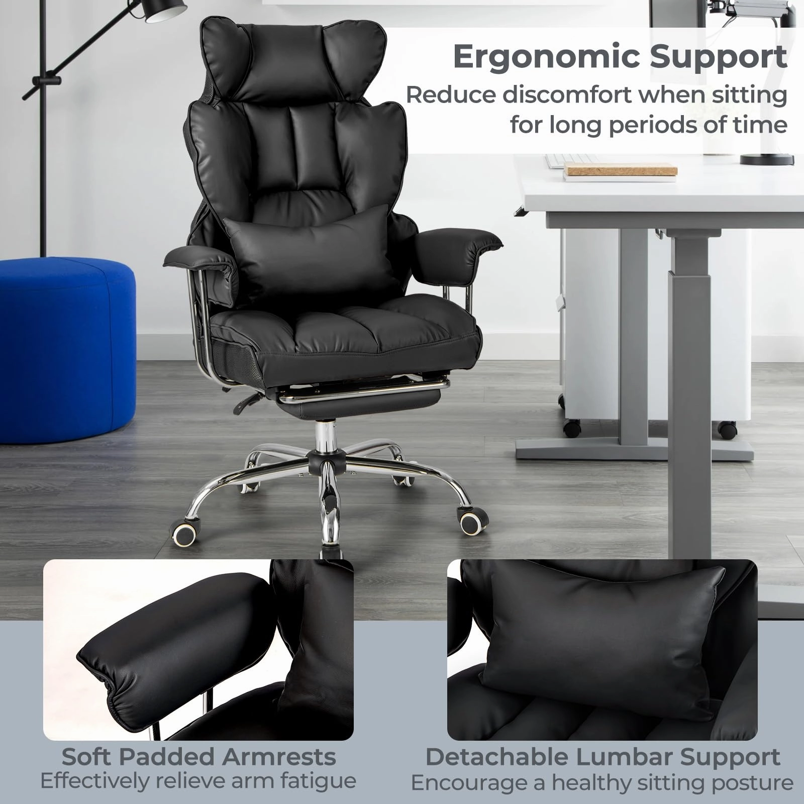 Giantex Office Desk Chair, High Back Executive Office Chair with Foot Rest and Lumbar Support