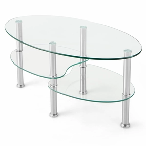 Giantex Oval Glass Coffee Table - 3-Tier Transparent Tempered Glass Center Table with Metal Stand, 35" 20" 18" console table, hallway table