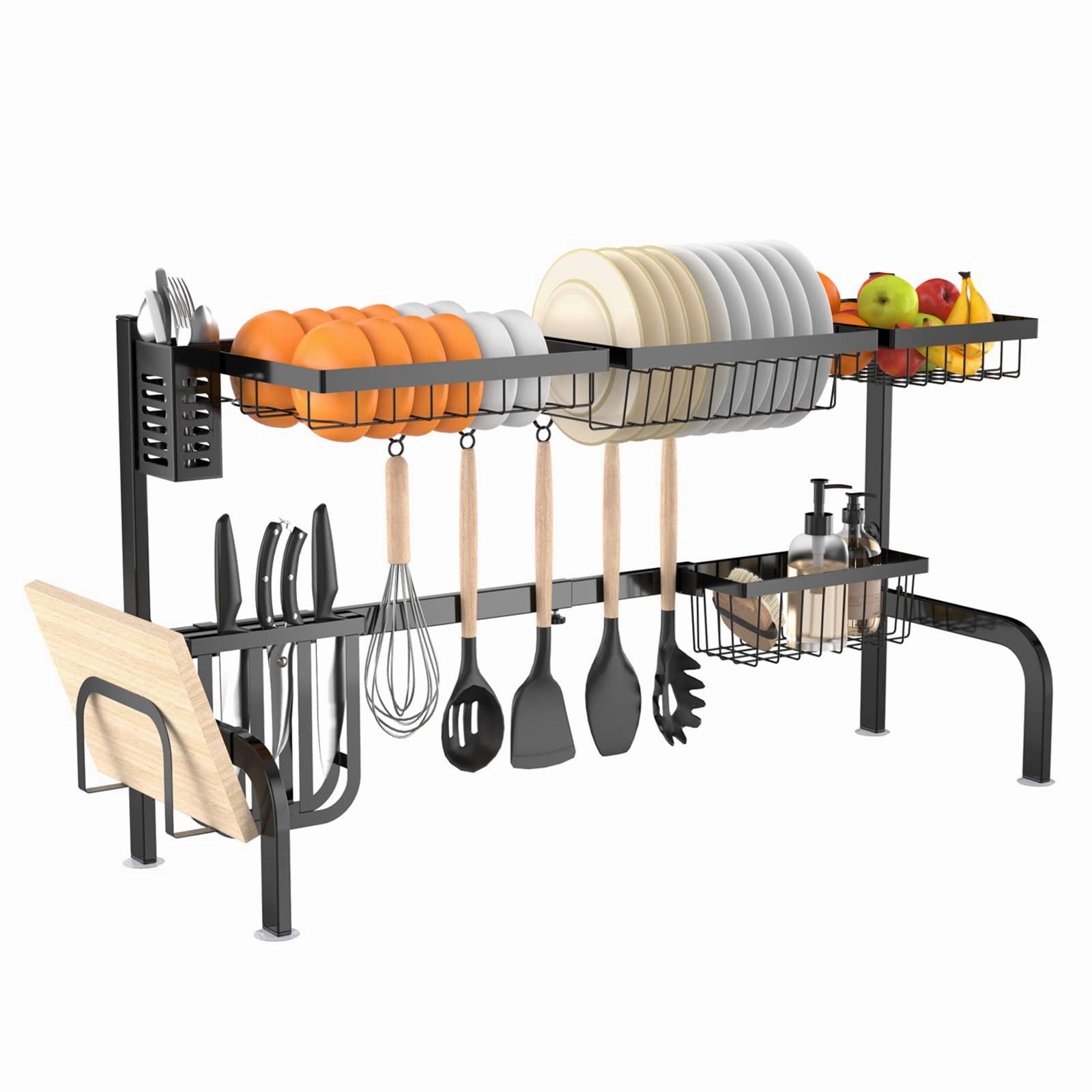 Giantex Over Sink Dish Drying Rack, 2-Tier Dish Drainer with Adjustable Length 21"-39" (Black) kitchen towel, placemats