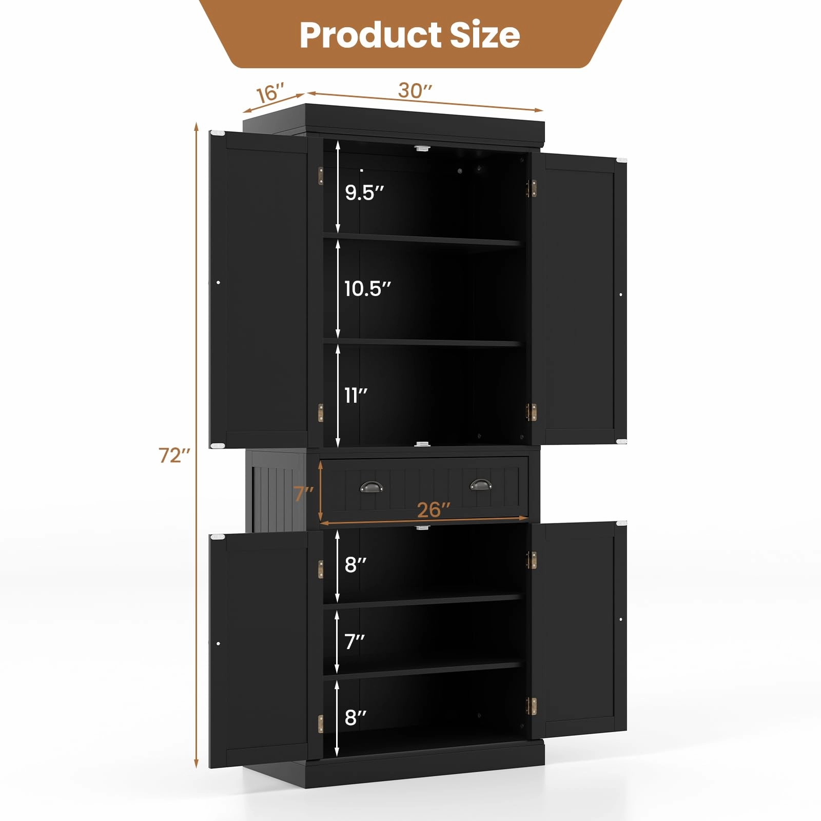 Giantex Pantry Organizers and Storage, 72" Tall Kitchen Cabinet with 2-Door Cabinets & Drawer, Buffet Sideboard