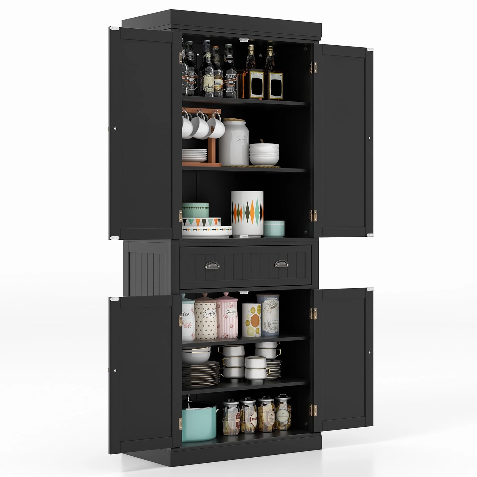 Giantex Pantry Organizers and Storage, 72" Tall Kitchen Cabinet with 2-Door Cabinets & Drawer, Buffet Sideboard