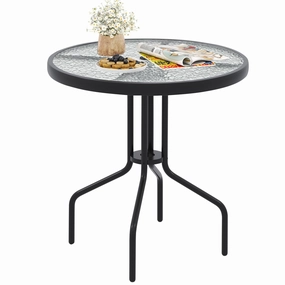 Giantex Patio Round Dining Table with Tempered Glass Tabletop and 1.57" Umbrella Hole throw pillow, fuzzy blanket