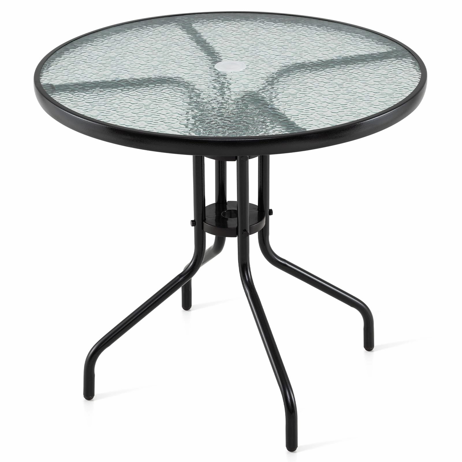 Giantex Patio Round Dining Table with Tempered Glass Tabletop and 2" Umbrella Hole console table, hallway table