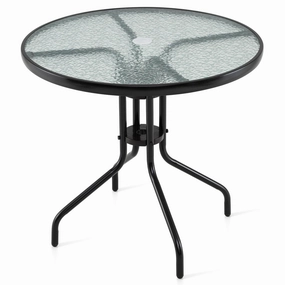 Giantex Patio Round Dining Table with Tempered Glass Tabletop and 2" Umbrella Hole console table, hallway table