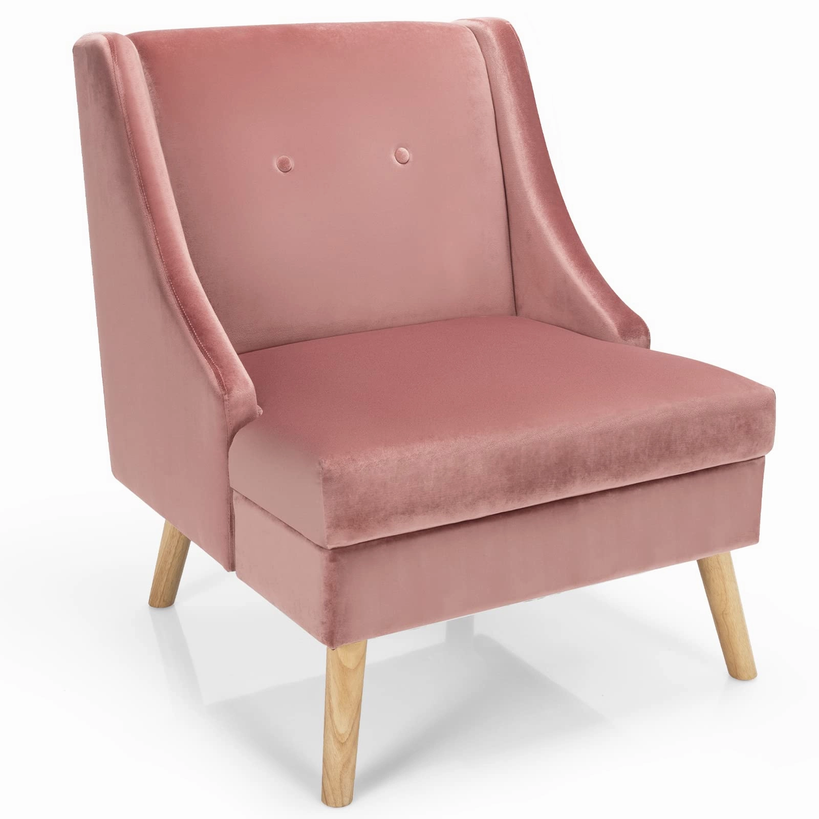 Giantex Pink Accent Chair, Comfy Velvet Swoop Chair w/Rubber Wood Legs, Padded Seat
