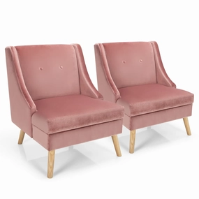 Giantex Pink Accent Chair, Comfy Velvet Swoop Chair w/Rubber Wood Legs, Padded Seat recliner chair, sleeper chair