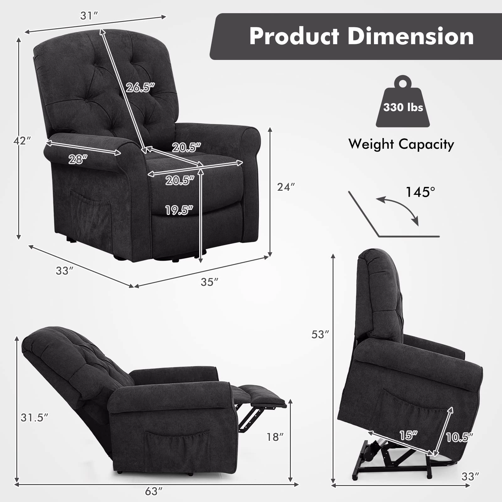 Giantex Power Lift Chair Electric Recliner for Elderly, Adjustable Backrest Footrest