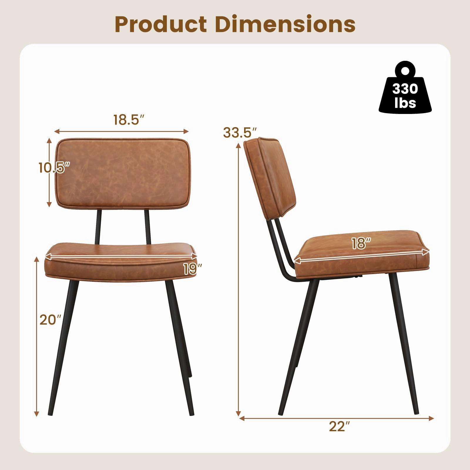 Giantex PU Leather Dining Chairs Set of 2/4, Upholstered Kitchen Chairs w/Padded Backrest & Seat, Metal Legs