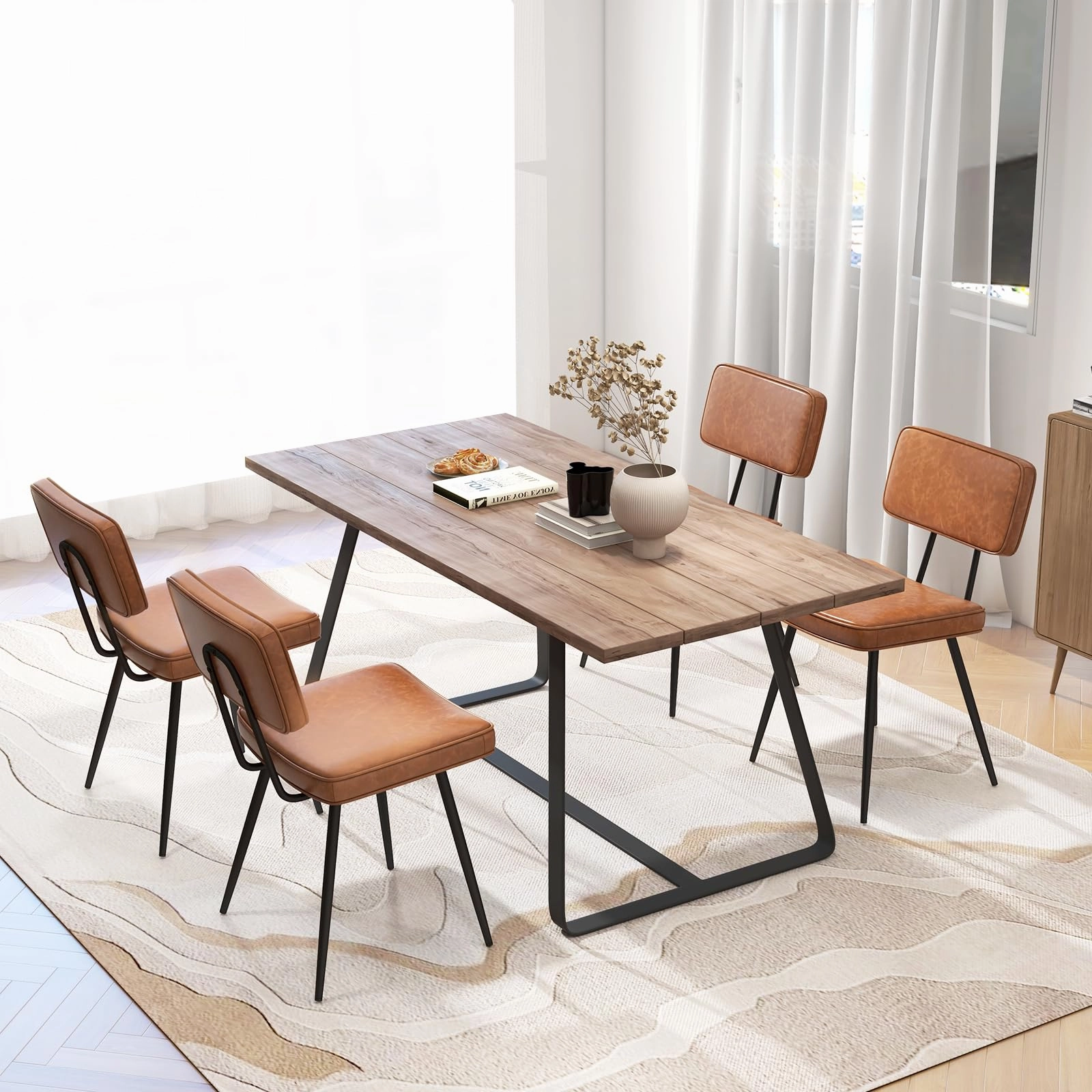 Giantex PU Leather Dining Chairs Set of 2/4, Upholstered Kitchen Chairs w/Padded Backrest & Seat, Metal Legs