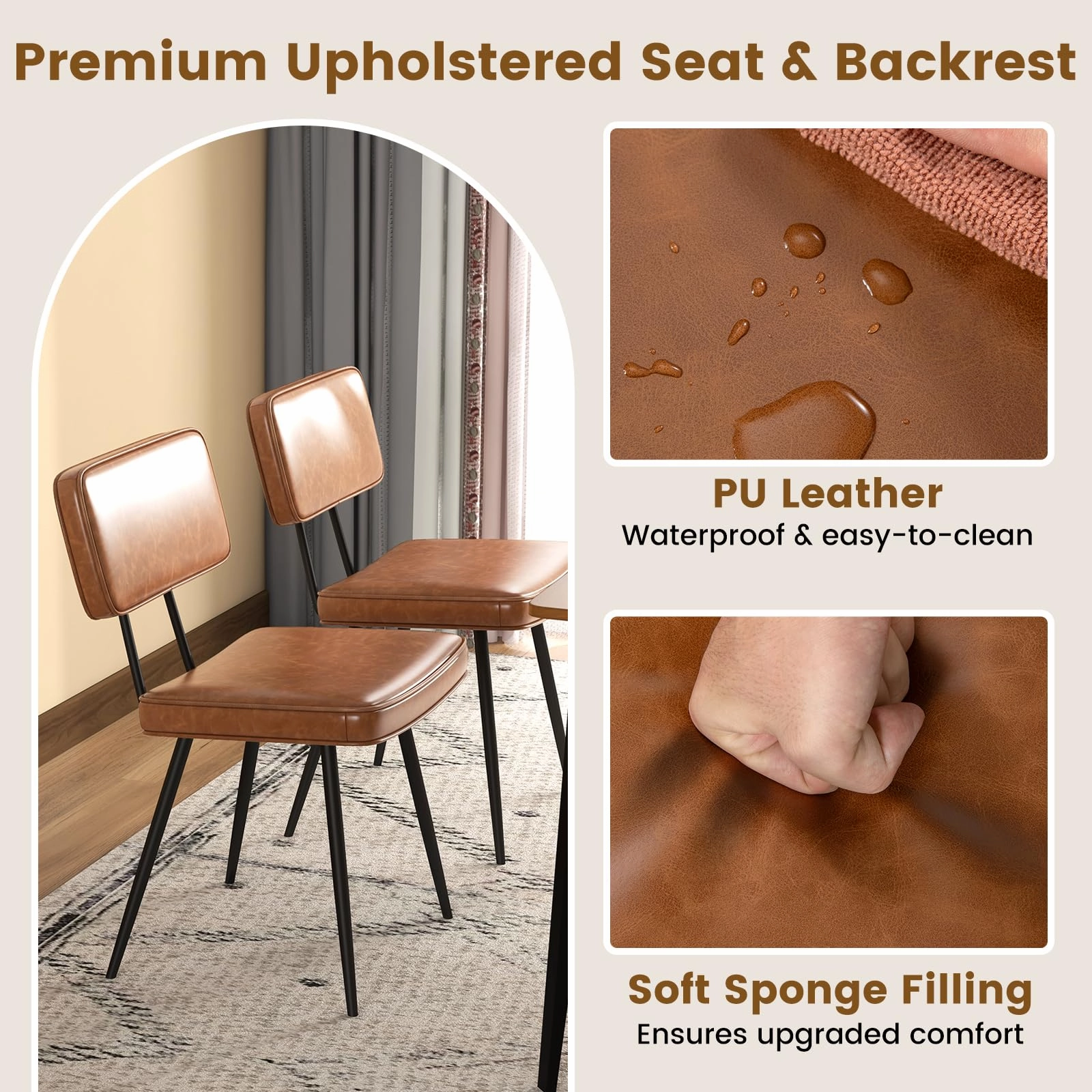 Giantex PU Leather Dining Chairs Set of 2/4, Upholstered Kitchen Chairs w/Padded Backrest & Seat, Metal Legs
