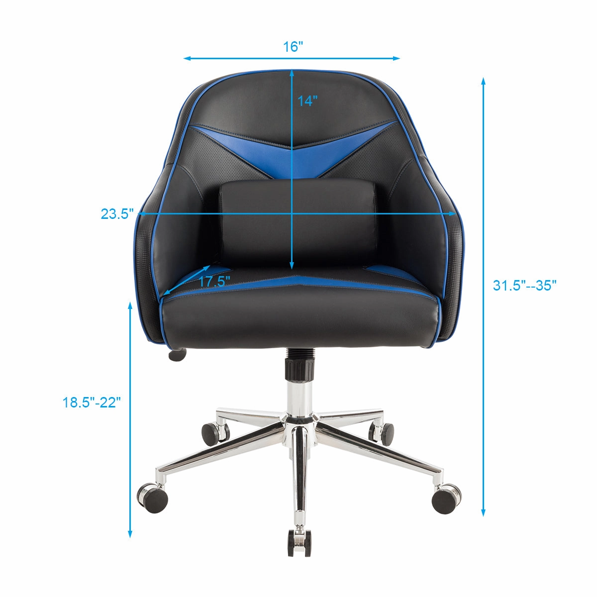 Giantex PU Leather Gaming Chair, Adjustable Height Mid-back Armchair w/ Massage Lumbar Pillow