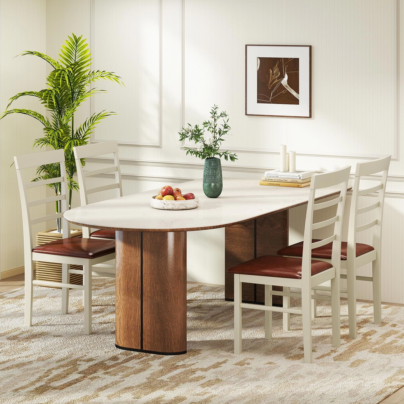 Giantex PU Leather Upholstered Kitchen Chair with Rubber Wood Frame