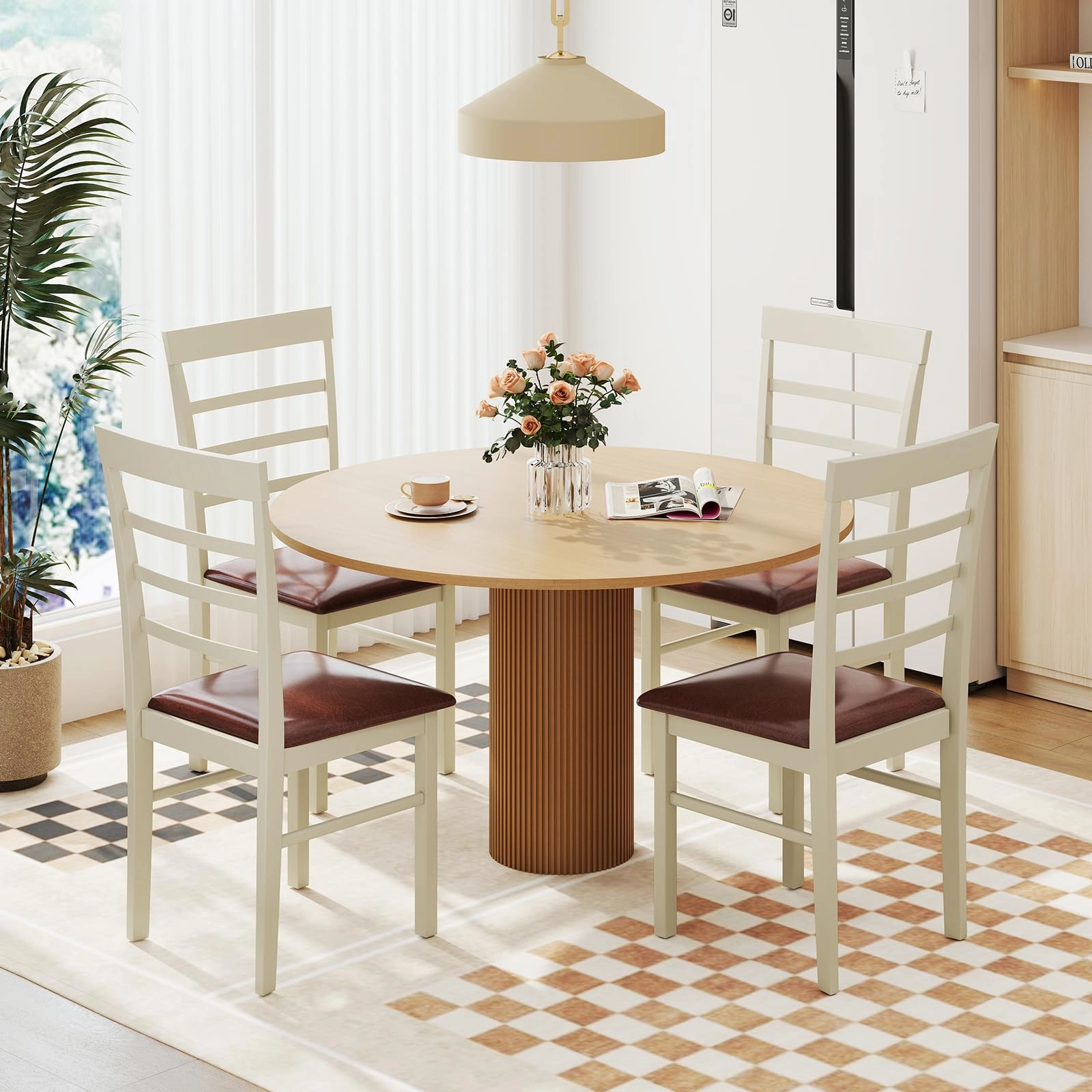 Giantex PU Leather Upholstered Kitchen Chair with Rubber Wood Frame