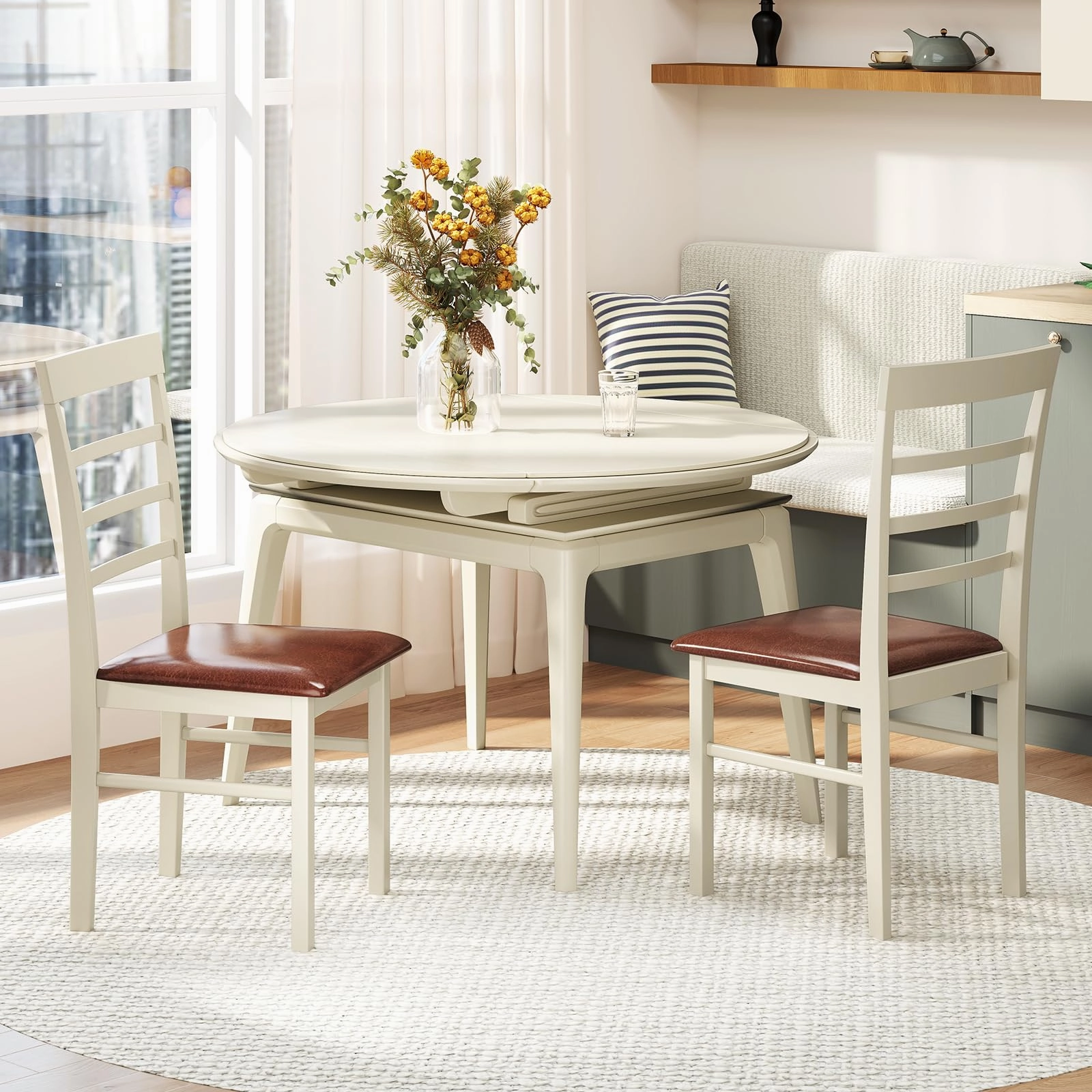 Giantex PU Leather Upholstered Kitchen Chair with Rubber Wood Frame