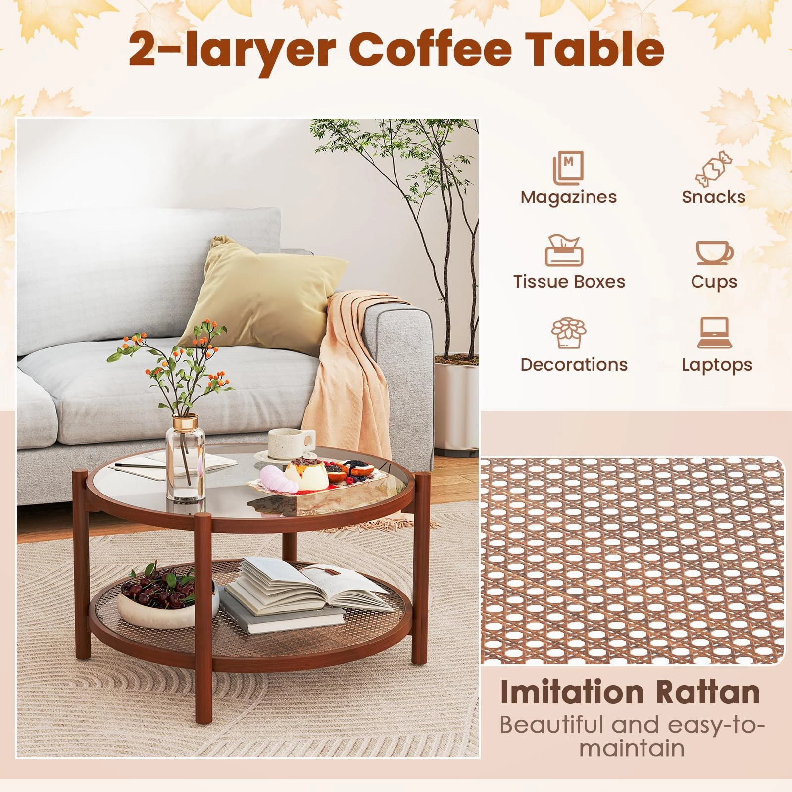 Giantex Rattan Coffee Table