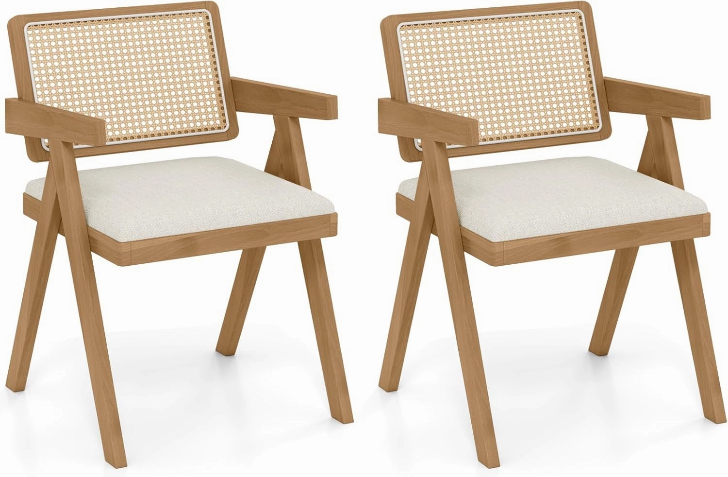 Giantex Rattan Dining Chairs, Leathaire Kitchen Chairs w/Armrests & Padded Cushion