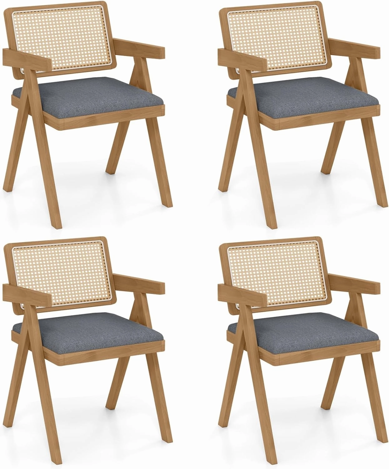 Giantex Rattan Dining Chairs, Leathaire Kitchen Chairs w/Armrests & Padded Cushion