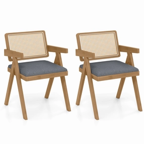 Giantex Rattan Dining Chairs, Leathaire Kitchen Chairs w/Armrests & Padded Cushion kitchen towel, placemats