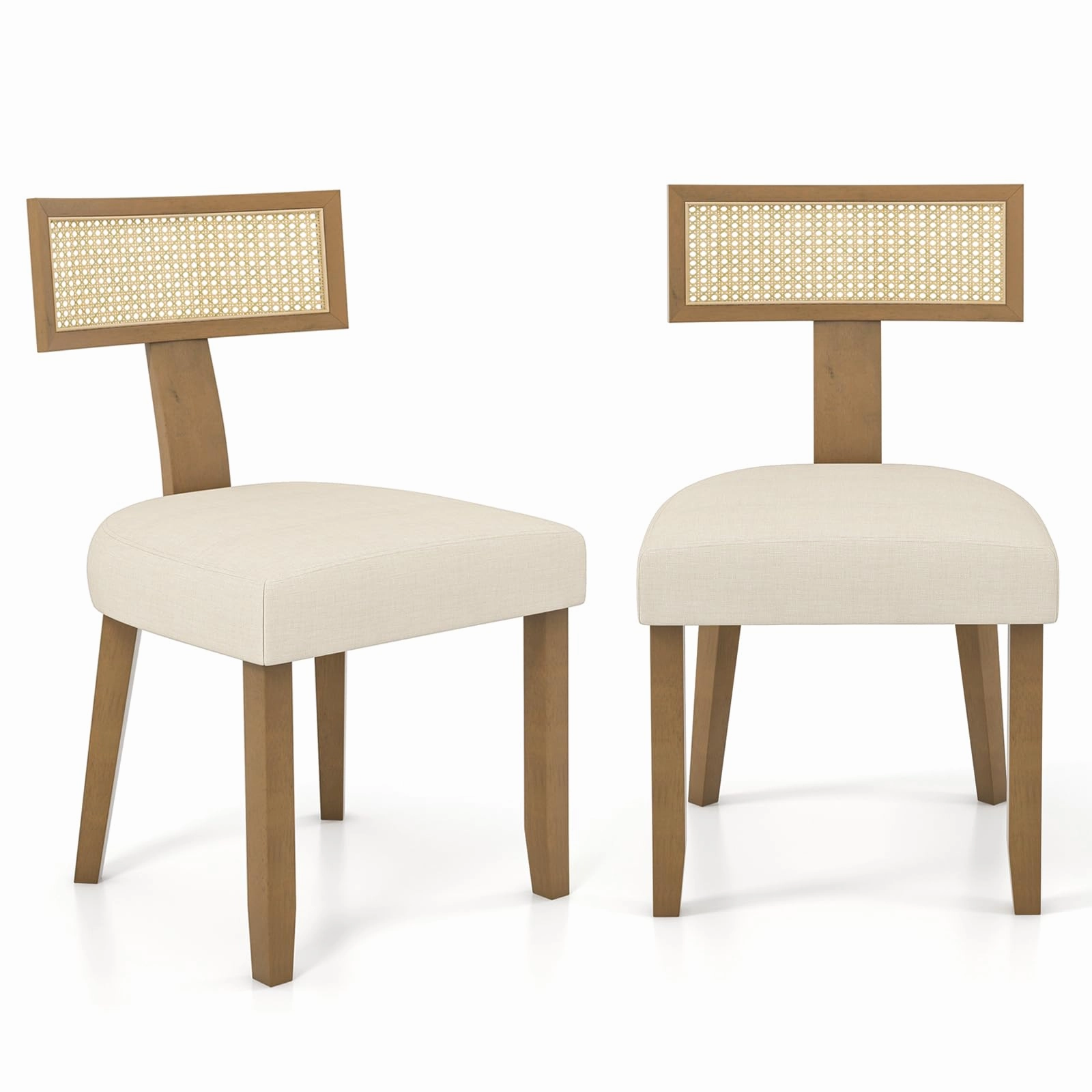 Giantex Rattan Dining Chairs Set, Mid Century Modern Kitchen Chairs w/Rattan Backrest & Rubber Wood Legs