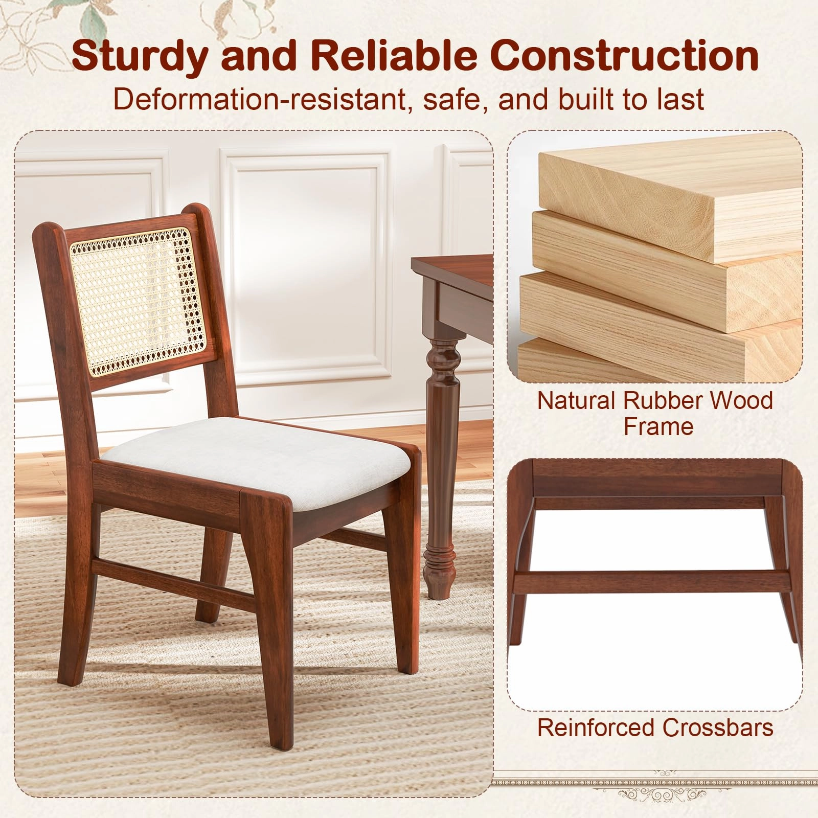 Giantex Rattan Dining Chairs Set of 2/4, Wooden Kitchen Chairs w/Cane Back, Rubber Wood Frame