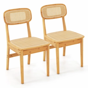 Giantex Rattan Dining Chairs Set of 2, Boho Cane Kitchen Chairs, Max Load 300 Lbs kitchen towel, placemats