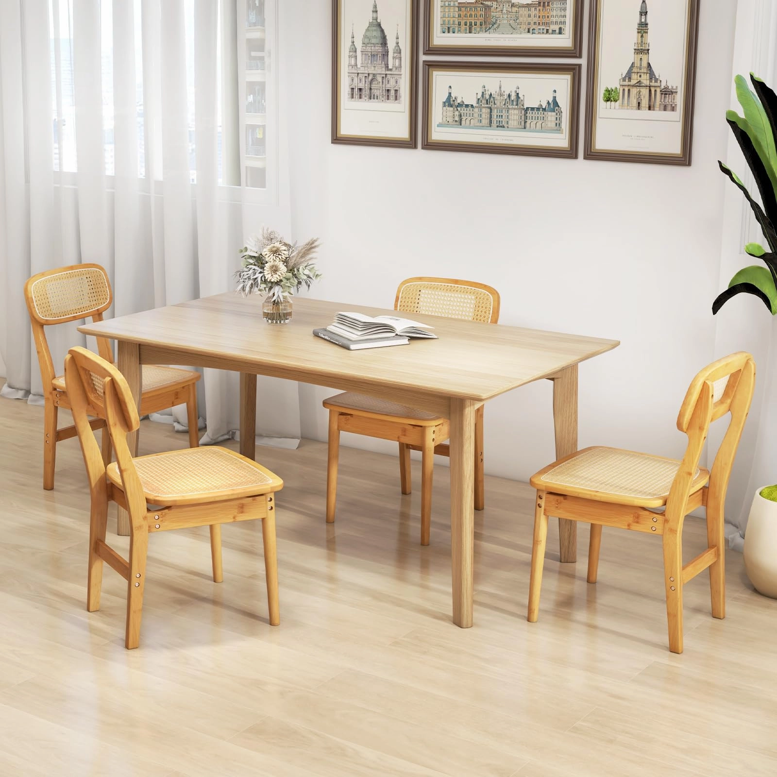 Giantex Rattan Dining Chairs Set of 2, Boho Cane Kitchen Chairs, Max Load 300 Lbs