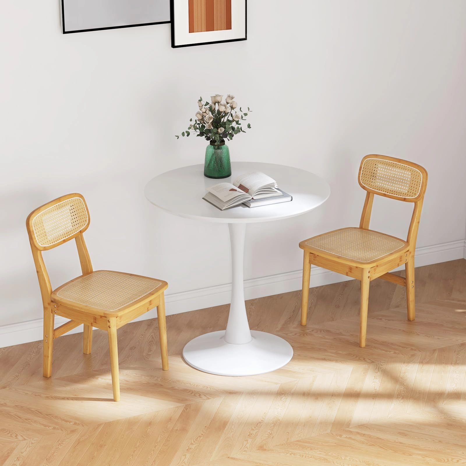 Giantex Rattan Dining Chairs Set of 2, Boho Cane Kitchen Chairs, Max Load 300 Lbs