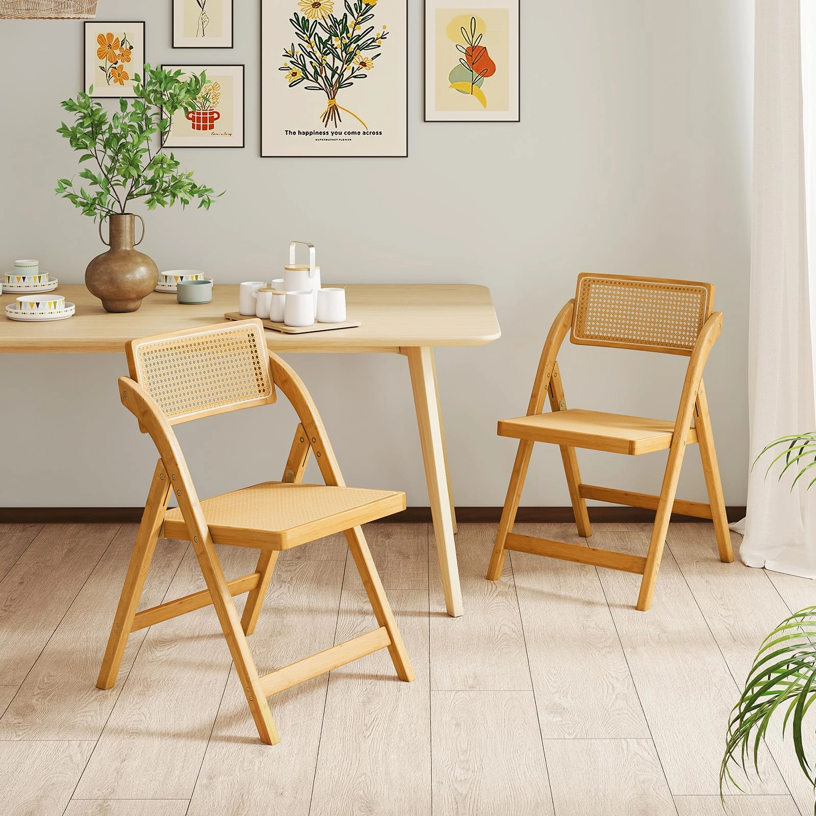 Giantex Rattan Folding Chairs Set for Living Room