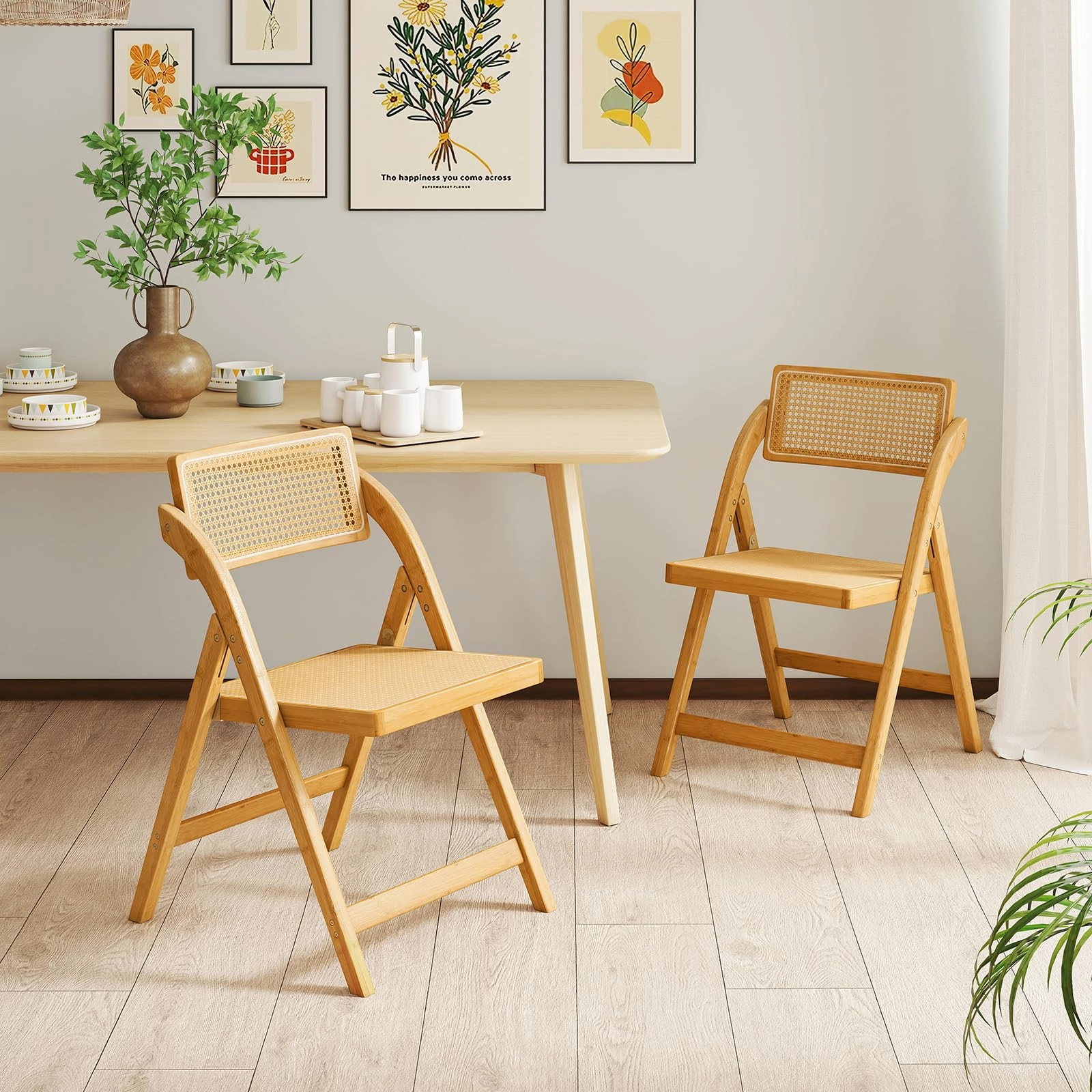 Giantex Rattan Folding Chairs Set for Living Room