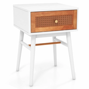 Giantex Rattan Nightstand, Boho End Side Table with Rattan Decorated Storage Drawer & Solid Wood Legs office chair, ergonomic chair