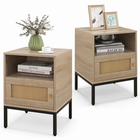 Giantex Rattan Nightstand, Boho Night Stand with Open Storage Shelf & Rattan Decorative Door office chair, ergonomic chair