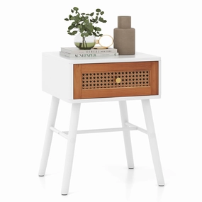 Giantex Rattan Nightstand, Mid Century Modern End Table with Handwoven Rattan Decorated Drawer office chair, ergonomic chair