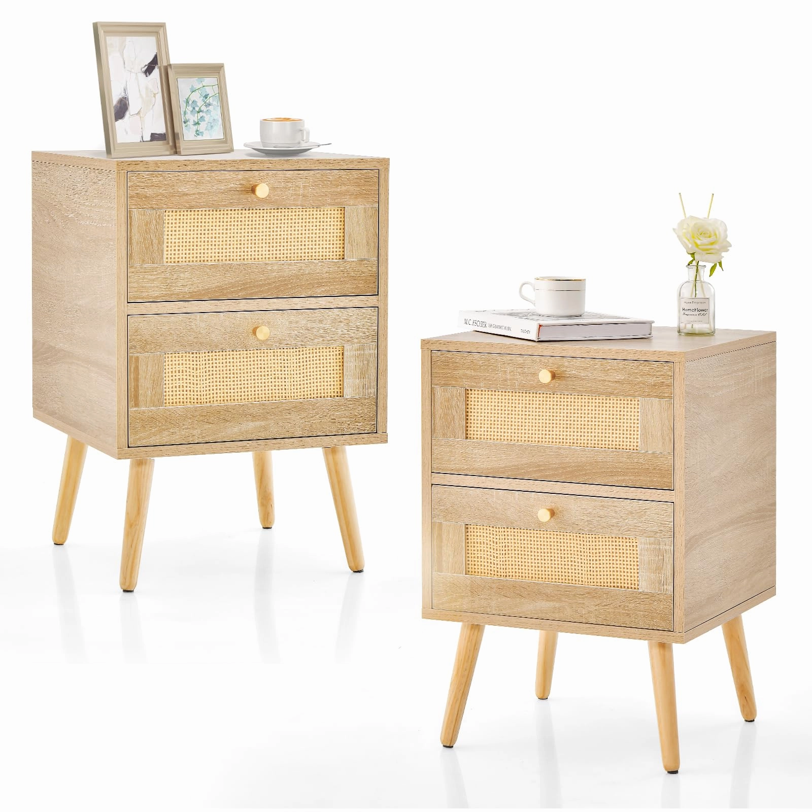 Giantex Rattan Nightstand Set of 2 office chair, ergonomic chair