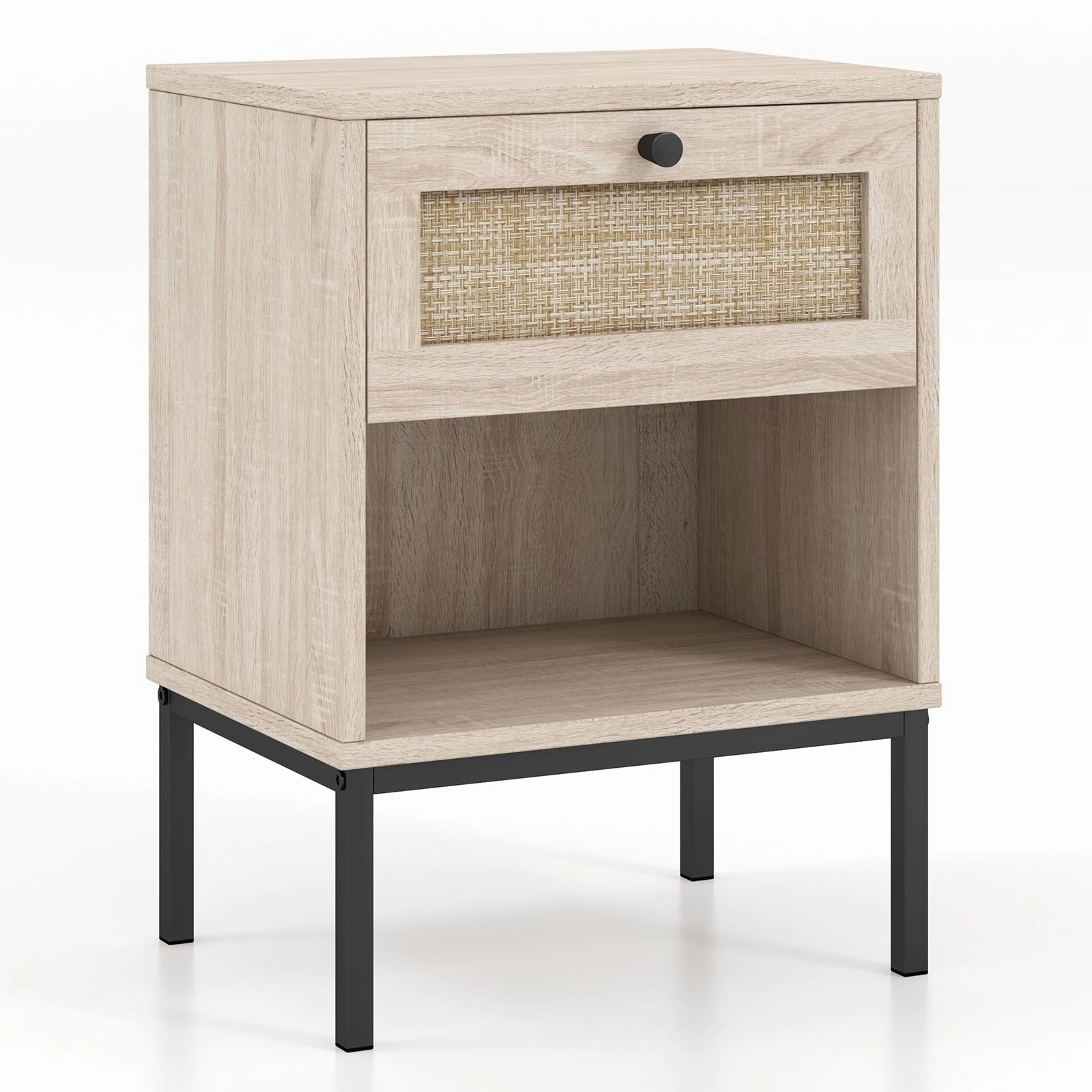 Giantex Rattan Nightstand with Drawer, Boho Side Table with 4 Metal Legs and Open Storage Shelf office chair, ergonomic chair