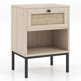 Giantex Rattan Nightstand with Drawer, Boho Side Table with 4 Metal Legs and Open Storage Shelf office chair, ergonomic chair