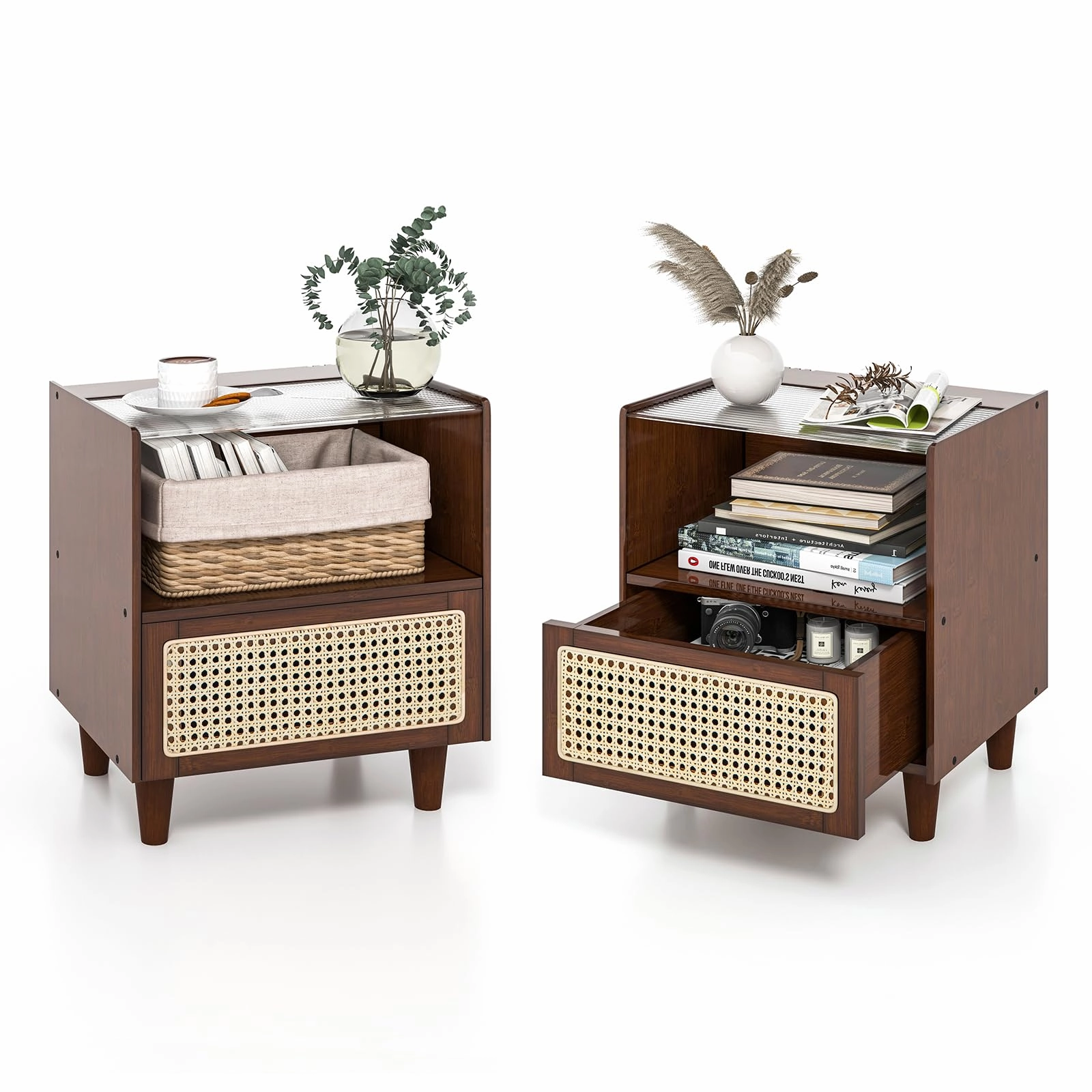 Giantex Rattan Nightstand with Drawer