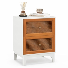 Giantex Rattan Nightstand with Drawers, Natural Rattan End Table, Cane Accent Bedside Table with Solid Wood Legs for Bedroom office chair, ergonomic chair