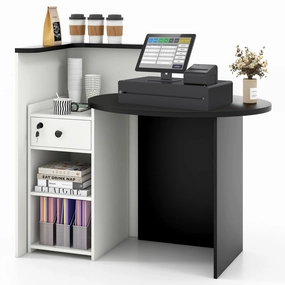 Giantex Reception Desk, Front Counter Desk with Lockable Drawer, Checkout Table with Round Tabletop patio decor, garden accessories