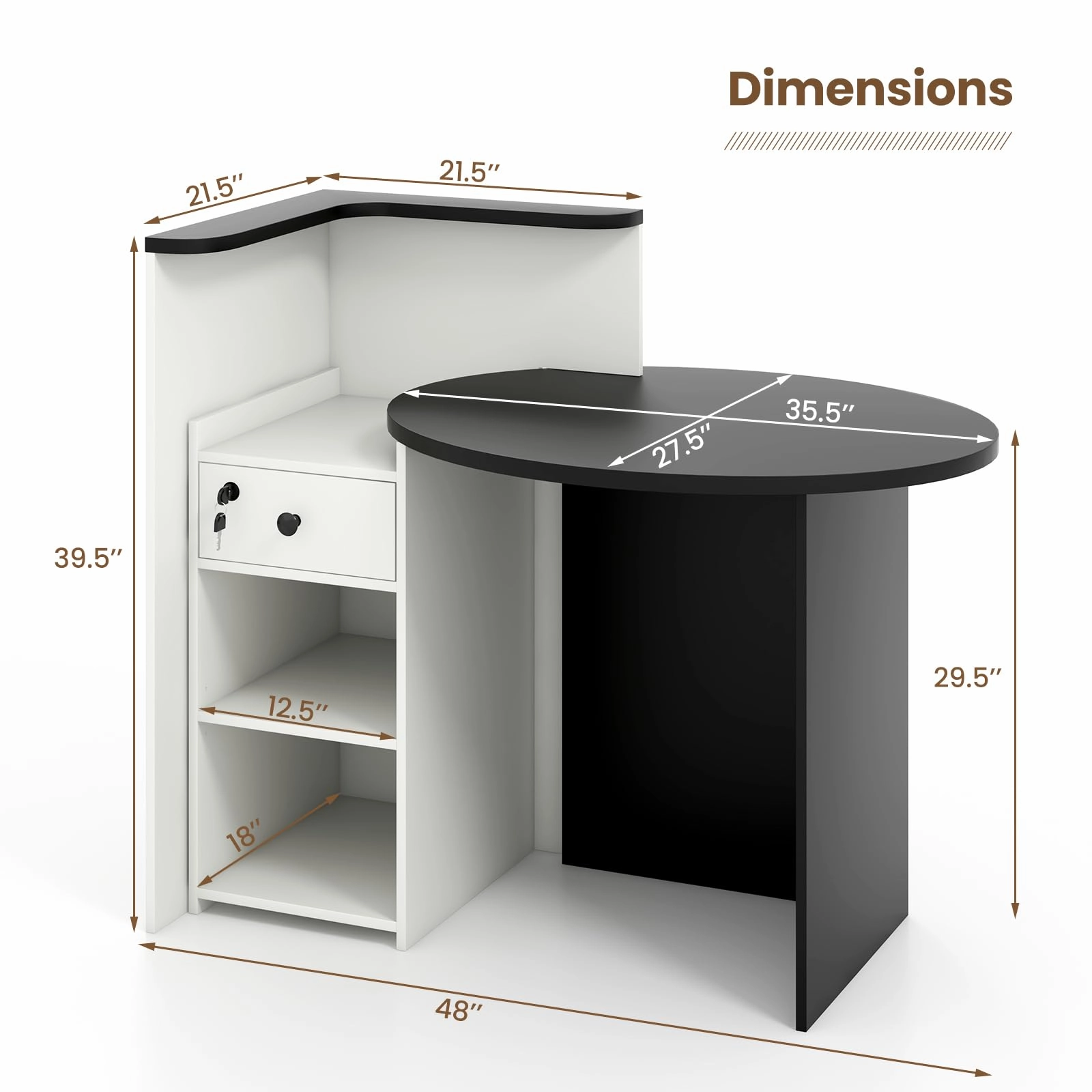 Giantex Reception Desk, Front Counter Desk with Lockable Drawer, Checkout Table with Round Tabletop