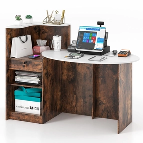 Giantex Reception Desk, Front Counter Desk with Lockable Drawer, Oval Tabletop & Adjustable Shelf outdoor dining set, patio table