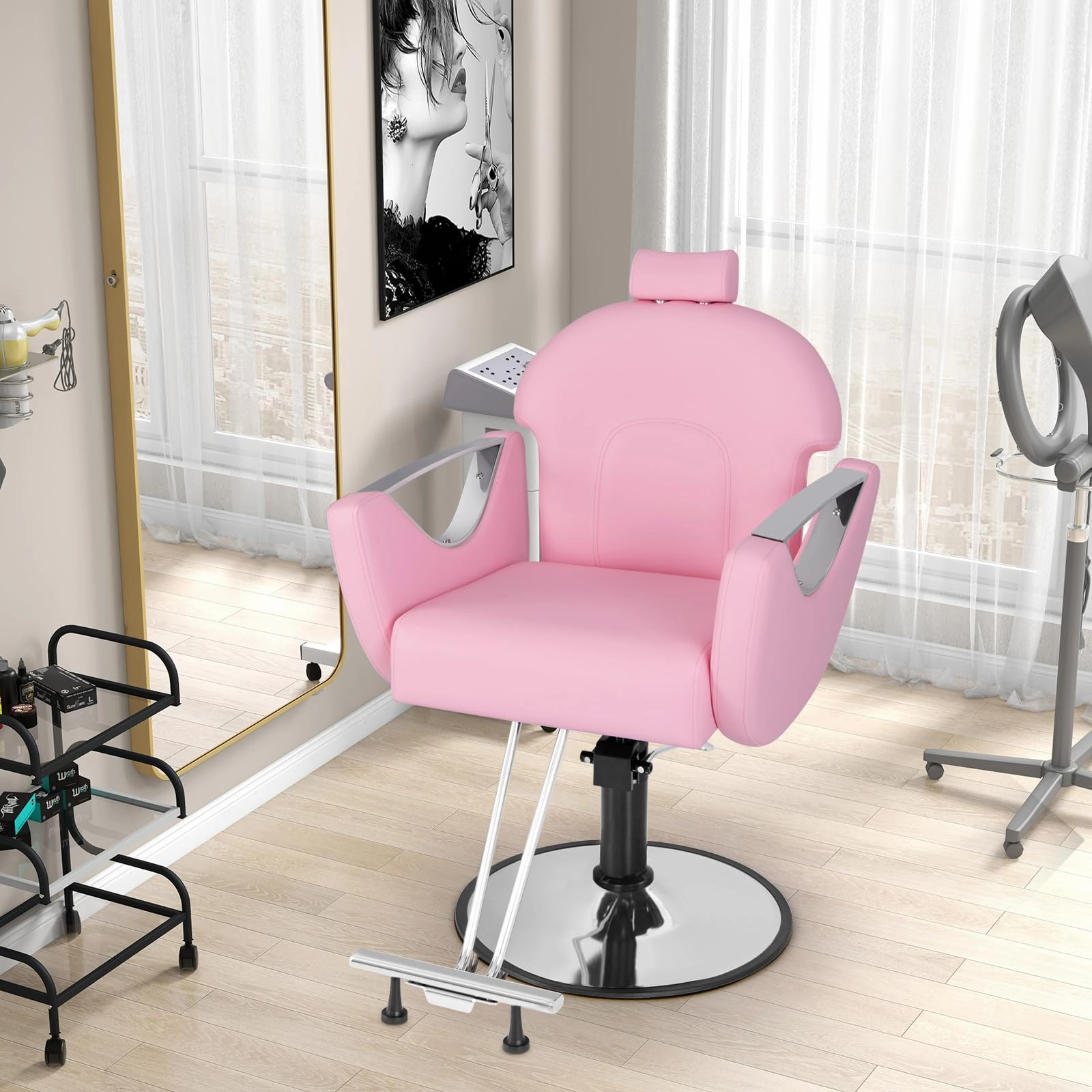 Giantex Reclining Barber Chair - Salon Chair for Hair Stylist, 360 Degrees Swivel