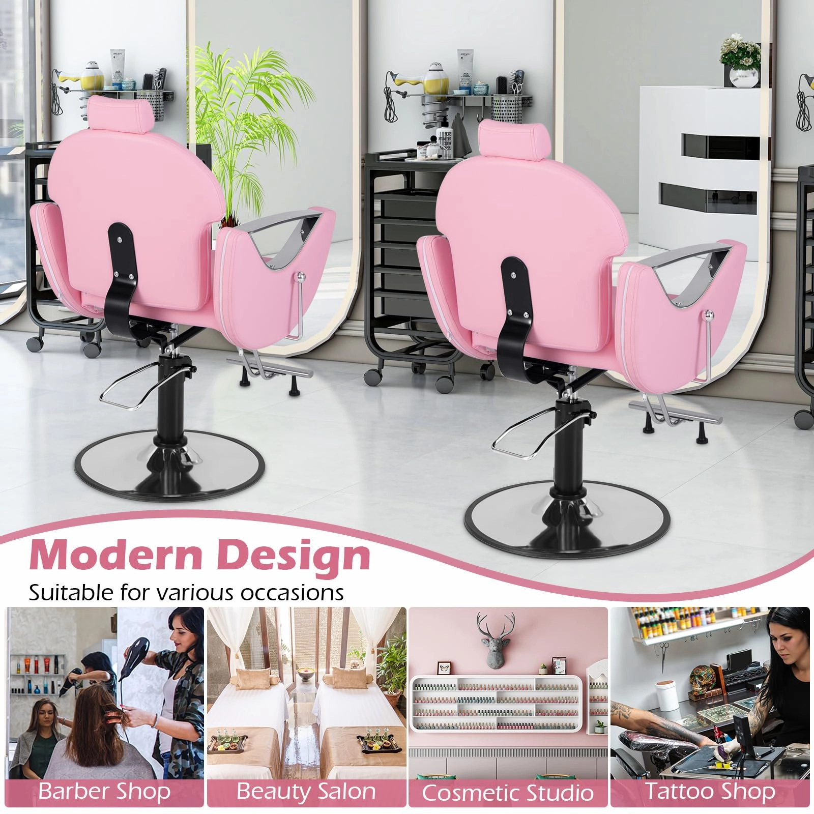 Giantex Reclining Barber Chair - Salon Chair for Hair Stylist, 360 Degrees Swivel