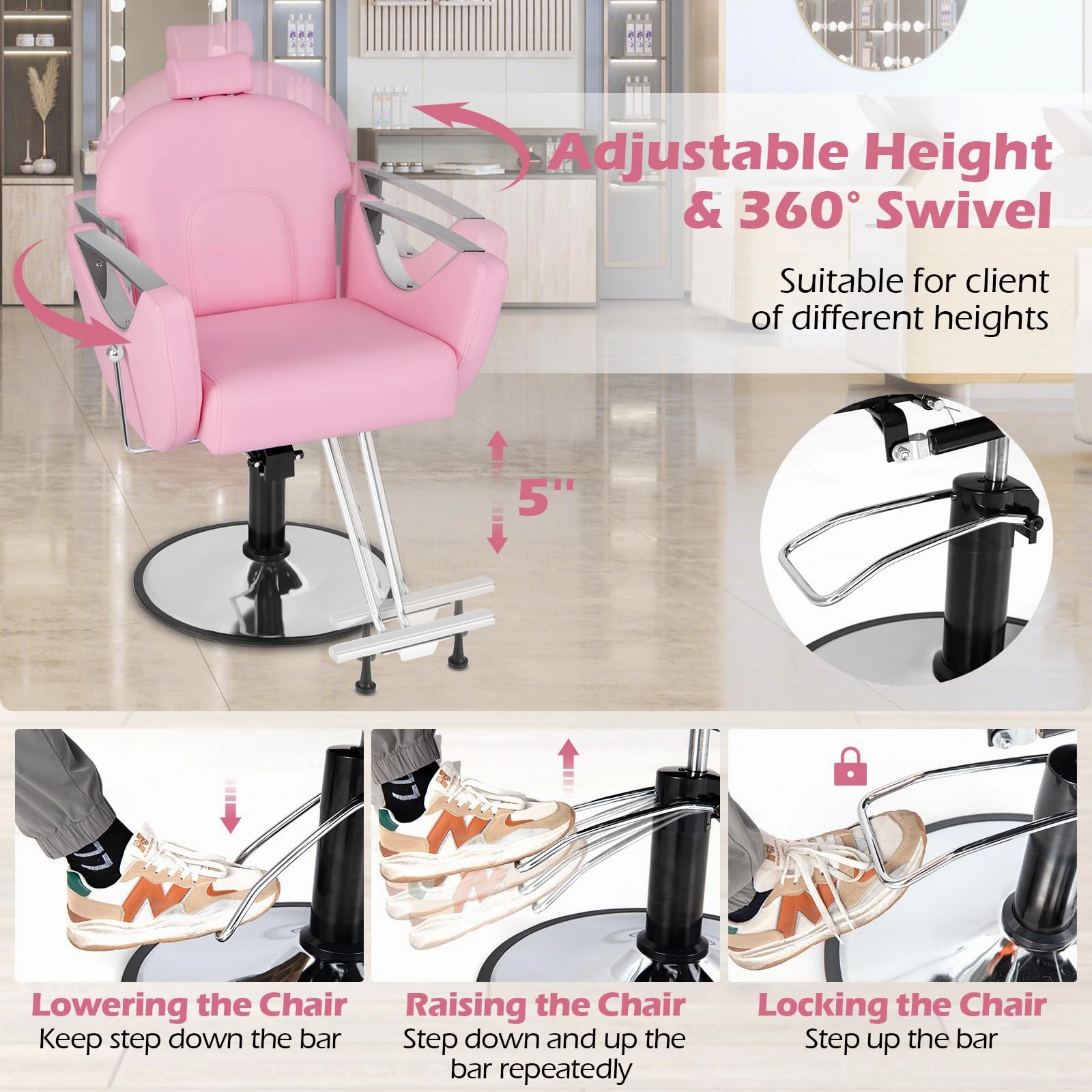 Giantex Reclining Barber Chair - Salon Chair for Hair Stylist, 360 Degrees Swivel