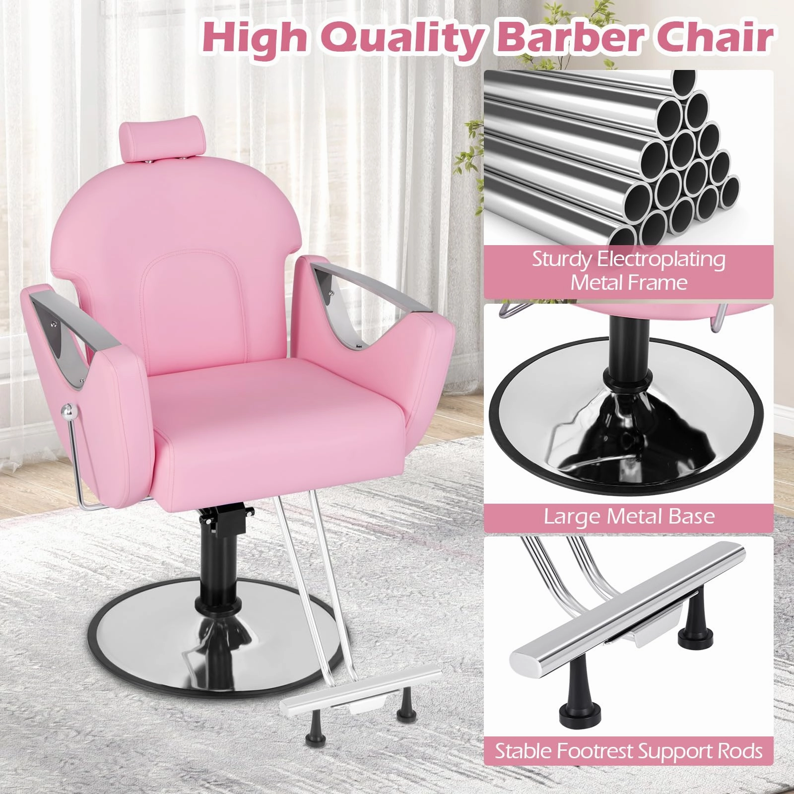 Giantex Reclining Barber Chair - Salon Chair for Hair Stylist, 360 Degrees Swivel