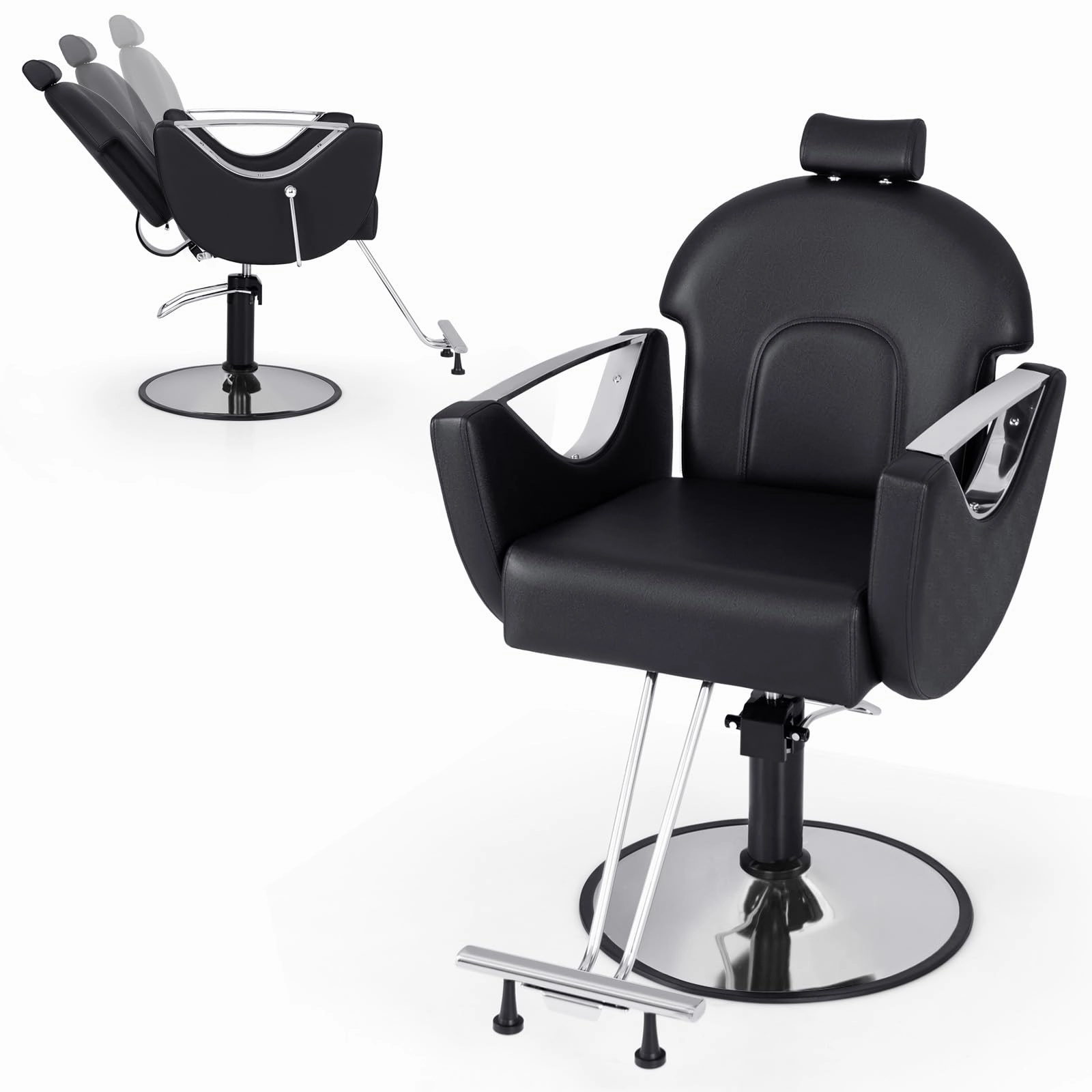 Giantex Reclining Barber Chair - Salon Chair for Hair Stylist, 360 Degrees Swivel