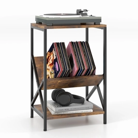 Giantex Record Player Stand, 3-Tier End Table w/ V-Shaped Magazine Holder, Turntable Stand with Record Storage Up to 80 Albums entry bench, mudroom storage